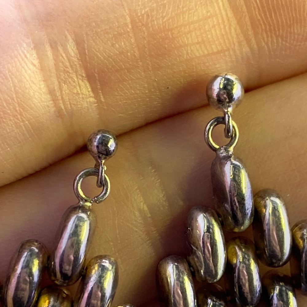 💛 Vintage Sterling Silver Bead Diamond Drop Earrings | Artisanal - Picture 6 of 6